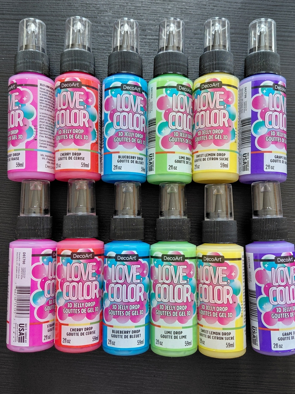 DecoArt Love Color 3D Jelly Drop Gel Set  Pink, Red, Blue, Green, Yellow, Purple